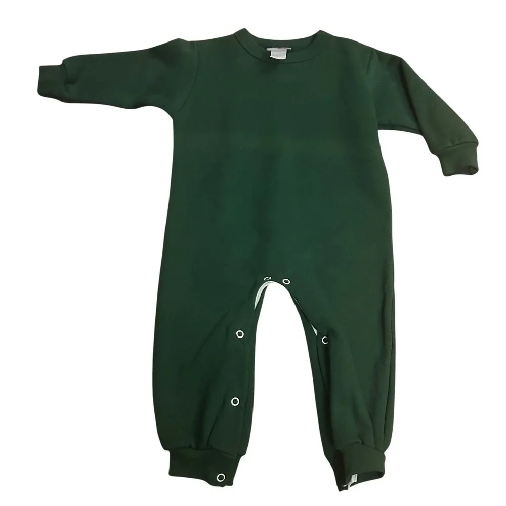 Little King Baby Green Fleece Long Sleeve Snap Bottom Romper Size 24M USA Made